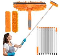 385CM Window Squeegee Cleaning Equipment,with Long Handle, 2 in 1 Extendable Window Cleaning Kit with Squeegee and Microfiber Cloth for Indoor/Outdoor High Window,Glass,Wall and Car