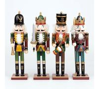 38cm Assorted Wooden Christmas Nutcrackers - 4pcs Set - Soldiers King Puppet Figurines Xmas Home Decoration Ornament