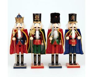 38cm Assorted Wooden Christmas Nutcrackers - 4pcs Set - Soldiers King Puppet Figurines Xmas Home Decoration Ornament
