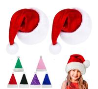 38cm Christmas Hats Santa Hat for Kids,2Pcs Deluxe Velvet Xmas Santa Claus Hat,Unisex Children Velvet Comfort Christmas Party Hat Thicken Classic Fur for New Year Festive Christmas Party Supplies(Red)