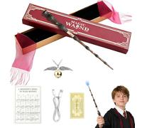 38CM Dumbledore Magic Wand Light Up, Dumbledore Wand, USB Charging Wizarding World Wand, Magic Wizard Wands in Gift Box with Necklace, Spell Card, Station Ticket for Halloween Costume Parties