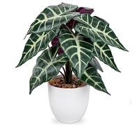 38CM Fake Plants in Pots Artificial Alocasia Amazonica Plant Realistic Decorative Artificial Plants Indoor Faux Elephant Ear Tropical House Plant For Home Office Bathroom Kitchen Desk Decoration