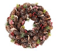 38cm Natural Frosted Pine Cone Hanging Christmas Wreath Door Decoration Winter Home Décor Garland