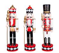 SHATCHI 38cm Red/White/Black Wooden Christmas Nutcrackers - 3pcs Set - Soldiers King Puppet Figurines Xmas Home Decoration Ornament