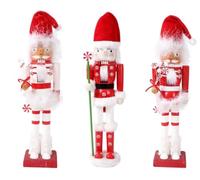 38cm Red/White Santa Candy Cane Wooden Christmas Nutcrackers - 3pcs Set - Soldiers King Puppet Figurines Home Decoration Ornament