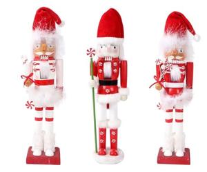 38cm Red/White Santa Candy Cane Wooden Christmas Nutcrackers - 3pcs Set - Soldiers King Puppet Figurines Home Decoration Ornament