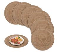 38cm Round Placemats Set of 6, Round Woven Placemats, Water Hyacinth Table Mats, Braided Straw Table Mats- Heat insulation and anti-slip- Washable for Kitchen Dining Home and Wedding