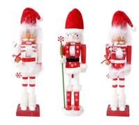 38cm Red & White Santa Candy Cane Nutcrackers - 3pcs Set - Christmas Home Decoration