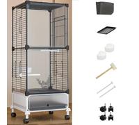 38in Large Bird Cage Parakeet Cage With Rolling Stand, Outdoor Double-layer Cockatiel Bird Aviary With Tray, Iron Flight Bird Cage For Budgies, Finches, Quaker(Black Transparent,6 piece set)