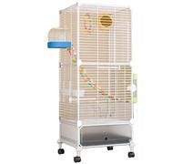 38in Large Bird Cage Parakeet Cage With Rolling Stand, Outdoor Double-layer Cockatiel Bird Aviary With Tray, Iron Flight Bird Cage For Budgies, Finches, Quaker(White iron netting)
