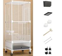 38in Large Bird Cage Parakeet Cage With Rolling Stand, Outdoor Double-layer Cockatiel Bird Aviary With Tray, Iron Flight Bird Cage For Budgies, Finches, Quaker(Black Transparent,13 piece set)