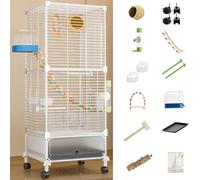 38in Large Bird Cage Parakeet Cage With Rolling Stand, Outdoor Double-layer Cockatiel Bird Aviary With Tray, Iron Flight Bird Cage For Budgies, Finches, Quaker(White iron netting,13 piece set)