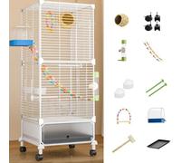 38in Large Bird Cage Parakeet Cage With Rolling Stand, Outdoor Double-layer Cockatiel Bird Aviary With Tray, Iron Flight Bird Cage For Budgies, Finches, Quaker(Black iron netting,13 piece set)