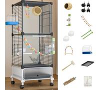 38in Large Bird Cage Parakeet Cage With Rolling Stand, Outdoor Double-layer Cockatiel Bird Aviary With Tray, Iron Flight Bird Cage For Budgies, Finches, Quaker(White iron netting,6 piece set)