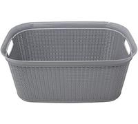 38l Litre Laundry Basket Knit Design Loop Plastic Bin Rectangular Linen Washing Basket High Grade Storage Baskets with Handles Tidy Organiser for Bathroom Laundry Room Kids Nursery (Grey)