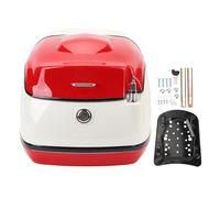 38L Motorcycle Top Case, Water Scooter Tail Trunk, Retro Design ABS Rear Box with Key Lock, Ample Storage Space for Helmets and Tools, Fits Most Motorcycles and Electric (White and Red)