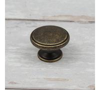 Handle & Home Antique Brass 38mm Knob - Vintage Cabinet & Drawer Knob - Rustic Dark Gold Furniture Handle