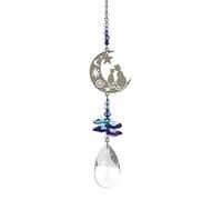 38mm Blue Purple Two Cats in the Moon Hanging Suncatcher Rainbow Maker with Swarovski Crystal