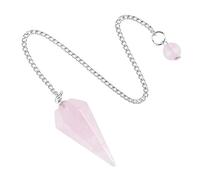 38mm Polished Hexagon Point Crystal Pendulum Pendant with Chain for Meditation and Energy Work(Rose Quartz)