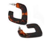 38mm Tall/Tortoise Shell Effect Brown/Black Acrylic/Plastic/Resin Square Hoop Earrings