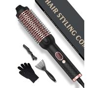 38mm Thermal Brush, 3 in 1 Hot Curling Brush with LCD Display 10 Temps 120-210℃, Volumizing Heated Round Brush, Double Voltage Lightweight Hot Brushes for Hairstyles (Bright Black)