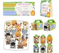 38pc Adopt an Animals Party Favors,Mini Safari Stuffed Animals Adopt A Pet Set with Paper Boxes for Forest Summer Party,Adoption Pet Theme Birthday Favors