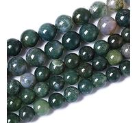 38PCS 10mm Natural Green Moss Agate Beads Gemstone Round Loose Spacer Beads for Jewelry Making DIY Bracelet Necklace Earrings 15" Inch
