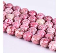 38PCS 10mm Pink Jasper Gemstone Loose Beads Chrysanthemum Stone Round Smooth Crystal Energy Stone Healing Power for Jewelry Making 15" a Strand