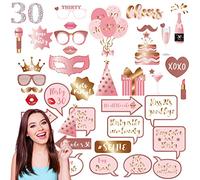 38Pcs 30th Birthday Props Rose Gold,30th Birthday Decorations for Women,30th Birthday Party Selfie Props,30th Photo Booth Props Kit Birthday Gifts for Women Ladies Her 30th Birthday Party Decorations