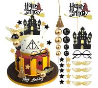 38Pcs Black Magic Cake Decoration Set, Wizard Themed Cake Toppers, Dreamy Magic Cupcake Decorations, Fantasy Academy Theme Dessert Decor, Birthday Party Supplies for Girl and Boy