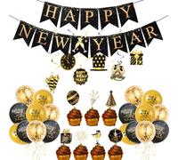 38Pcs Happy New Years Eve Decorations 2024,Eve New years Day 2024 Banner Party Hanging Swirl 12inch Balloons Cake Toppers for Winter Holiday New years Eve Home Party Pack Decor