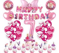 38Pcs Pink Princess Birthday Party Decorations, Party Supplies Include Birthday Banner Cupcake Toppers Latex Balloons Cake Topper for Kids Girls