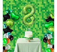 38pcs Pixel Balloon Set, Large Foil Balloons with Round Square Heart Star Number Shapes and Rain Curtain Backdrop Decoration Game Themed Party Supplies for Kids Adults Birthday (Number 8)