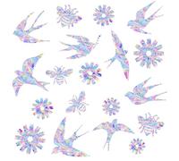 38pcs Rainbow Window Clings, Swallow Bee Flower Static Prism Bird Window Strike Deterrent Prevention Decals for Glass Non Adhesive Reflective Bird Anti Collision Film Stickers