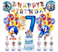38PCS Sonic Birthday Party Decorations, 7th Party Birthday Supplies with Happy Birthday Banner Cake Topper Balloons for for Girls Boys Kids Birthday Party