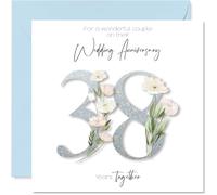 38th Anniversary Card for Women Men - Fancy Floral Flowers - Happy 38 Year Anniversary Card for Mum Dad Brother Sister, 145mm Wedding Anniversaries Greeting Cards