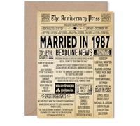 38th Anniversary Card for Women Men - Vintage Newspaper Married in 1987 - Happy 38 Year Wedding Anniversary Card for Wife Partner Husband Companion, 5x7 Inch Anniversaries Greeting Cards