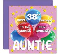 38th Auntie Birthday Card -World's Most Amazing Auntie - Happy 38th Birthday Card from Nephew Niece, 145mm Age 38 Greeting Cards for Aunt Aunty
