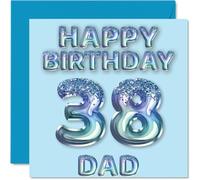 38th Birthday Card for Dad - Blue Glitter Party Balloons - Happy Birthday Cards for 38 Year Old Dad Father from Son Daughter, 145mm Bday Greeting Cards Gift