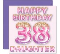 38th Birthday Card for Daughter - Pink & Purple Glitter Balloons - Happy Birthday Cards for 38 Year Old Daughter from Mum Dad Parents, 145mm Bday Greeting Cards Gift