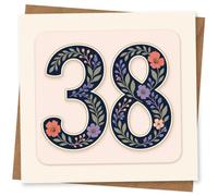 38th Birthday Card for Her, Navy Floral 38 in Blush Lilac | Mark her 38th with a stylish navy “38” floral number design in blush and lilac tones.