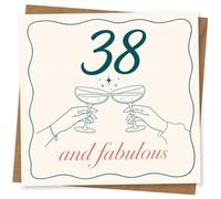 38th Birthday Card for Her, Toast, “Fabulous” | For her 38th, this card features clinking glasses line art, sparkle accents and the wording “38 and fabulous”.