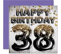 38th Birthday Card for Men, Black & Gold Glitter Balloons
