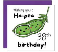 38th Birthday Card for Men Women Cute Pea Funny Birthday Card for 38 Year old Woman Friend Sister Mum Aunt Daughter thirty eight, thirty eighth cousin Niece