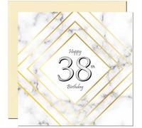 38th Birthday Card for Men Women - White Marble Gold - Birthday Cards for 38 year old Man thirty eight, thirty eighth Son Friend Nephew Cousin Brother Dad Uncle Sister Niece Grandson