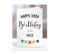 38th birthday card for niece, gifts for girl, girls, her, female, presents for women, from auntie, aunt, uncle, step, bonus, 38 years old, Happy to you, A5-163e_38