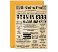 37th Birthday Card for Men Women - Bday Press Newspaper 1988 - Happy 37 Birthday Cards for Neighbour Cousin Auntie Daughter Husband Colleague, 5x7 Inch Bday Greeting Cards