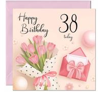 38th Birthday Card for Women - Ladies Pink floral Birthday Cards for 38 year old woman thirty eight, thirty eighth Mum Nan Aunt Daughter Friend Niece Sister Wife Girlfriend Girls for her