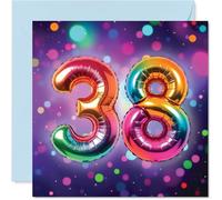 38th Birthday Cards for Men Women - Rainbow Foil Balloon - Happy Birthday Card for 38 Year Old Man Woman Sister Neighbour Cousin Friend, 145mm Bday Greeting Cards