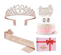 38th Birthday Decorations for Women Including Birthday Sash, Tiara/Crown, Numeral Candles and Cake Topper, 38 Year Old Gifts for Women, Rose Gold Party Decor Supplies